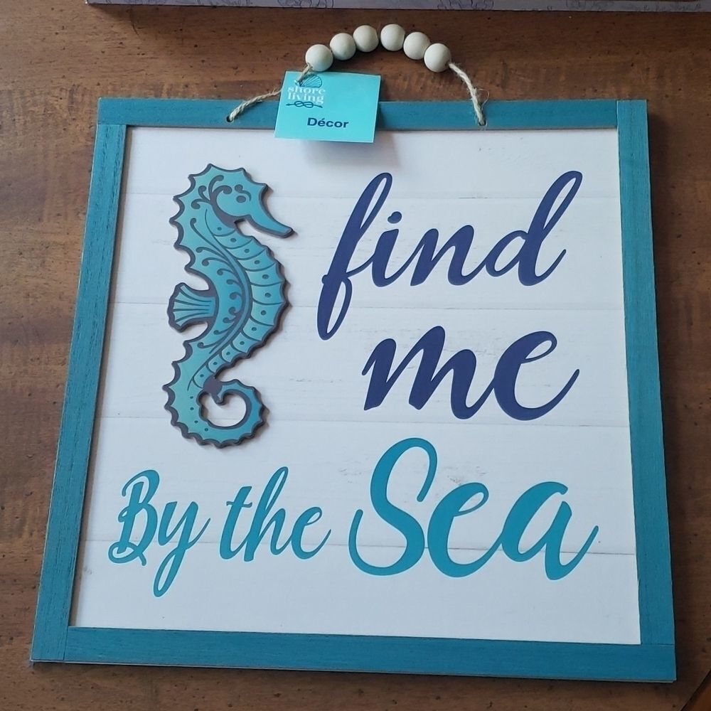 Find me by the Sea plaque wood wall art seahorse sign word pun art
